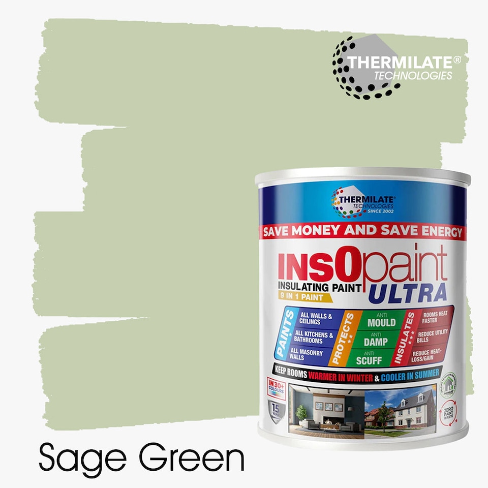 image 1 of InsOpaint ULTRA - 9 IN1 Interior & Exterior Paint-  Insulating & Energy Saving Interior Walls & Ceilings - Sage Green - 1L