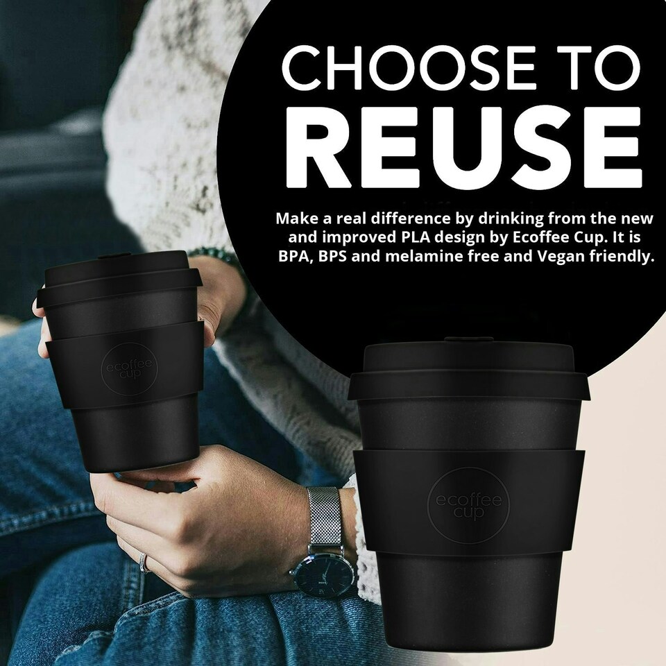 image 1 of Ecoffee Cup 8oz 240ml Reusable Eco-Friendly 100% Plant Based Coffee Cup with Silicone Lid & Sleeve - Melamine Free Travel Mug N/A | Kerr & Napier