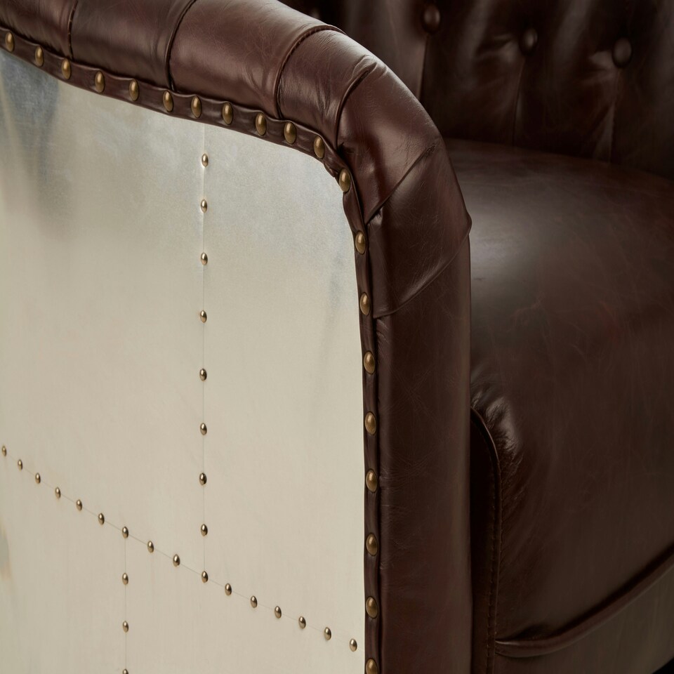 image 1 of Classic Armchair with Buttoned Back,Leather Upholstered Chair, Luxe Accent Chair With Black Walnut Orb Feet Brown