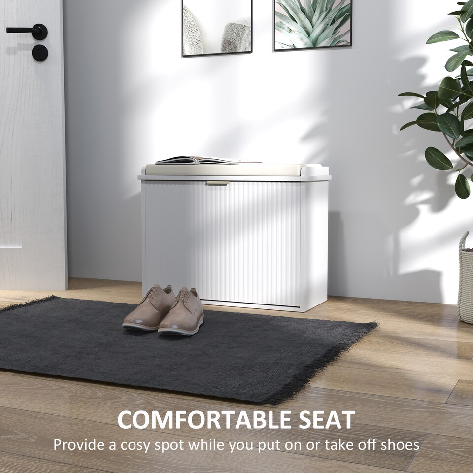 image 1 of HOMCOM Shoe Storage Bench with Cushion and Flip-Drawer 62x26x47.5cm White