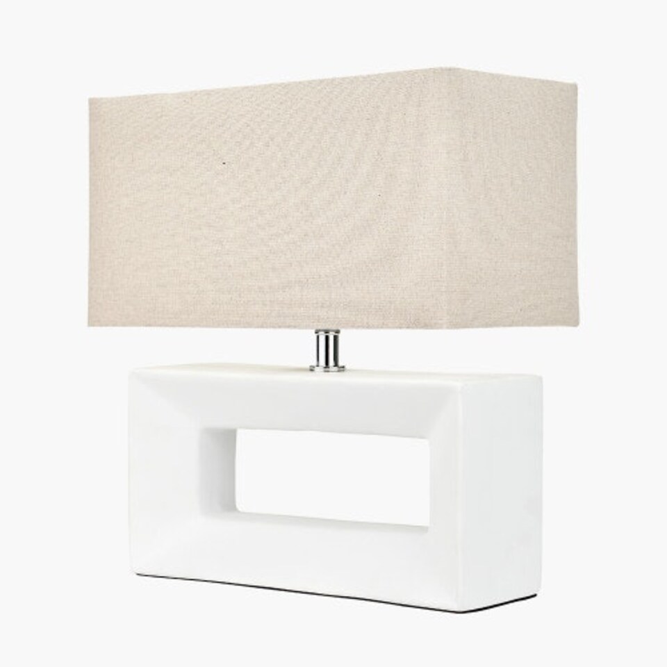 image 1 of Block White Ceramic Rectangular Table Lamp Cream | White