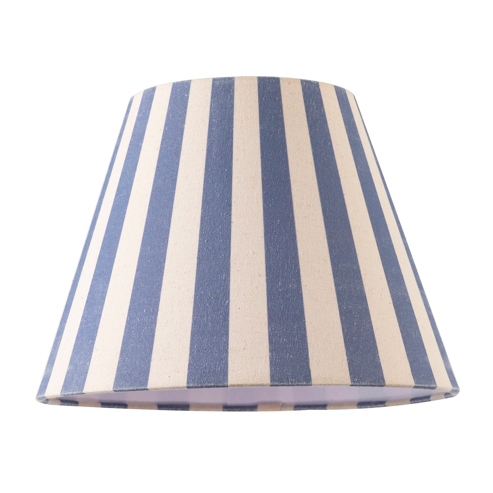 image 1 of Amparo Blue and Oatmeal Linen Striped Coolie Shade with Cotton Inner