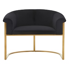 Interiors by Premier Black Velvet Dining Chair with Arms, Matte Gold Base Armchair for Dinner, Dining Room, Home and Office