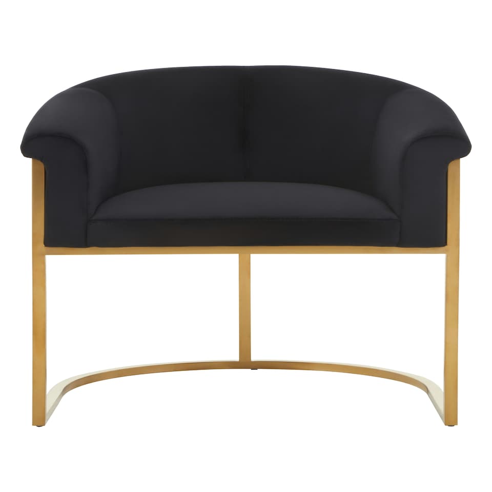 image 1 of Interiors by Premier Black Velvet Dining Chair with Arms, Matte Gold Base Armchair for Dinner, Dining Room, Home and Office