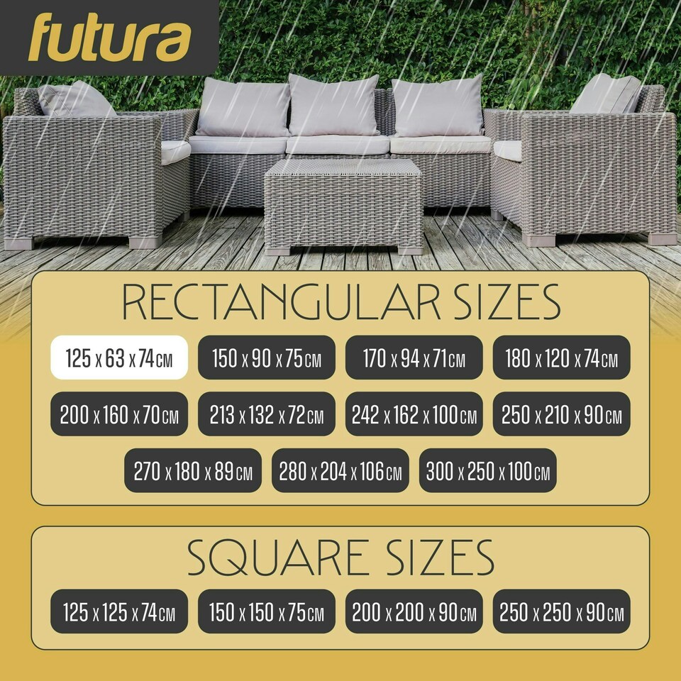 image 1 of Futura Rectangular 125x63x74cm Waterproof Garden Furniture Cover 420D Black