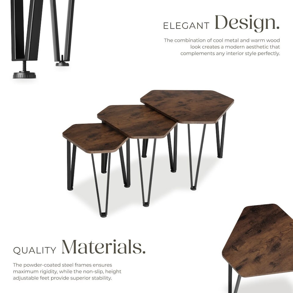 image 1 of Coffee Table Torquay - 3 nesting tables, industrial style | Brown | Industrial wood dark, rustic | 58,70 x 52 x 45,50 cm | 1