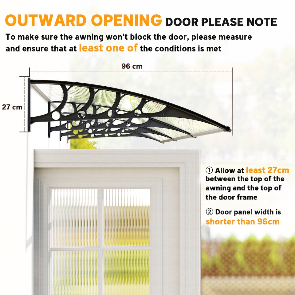 image 1 of Outsunny Door Canopy Outdoor Awning Rain Shelter for Window Porch 303x96 Clear | Clear | Clear | 1