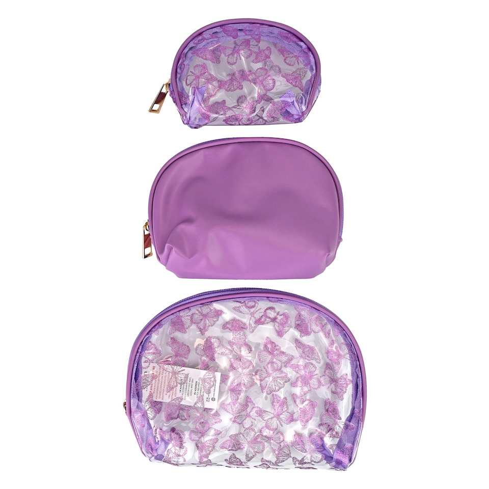 image 1 of 3 Piece Ladies Butterfly Print Cosmetic Bag Set Makeup Toiletry Travel Bags