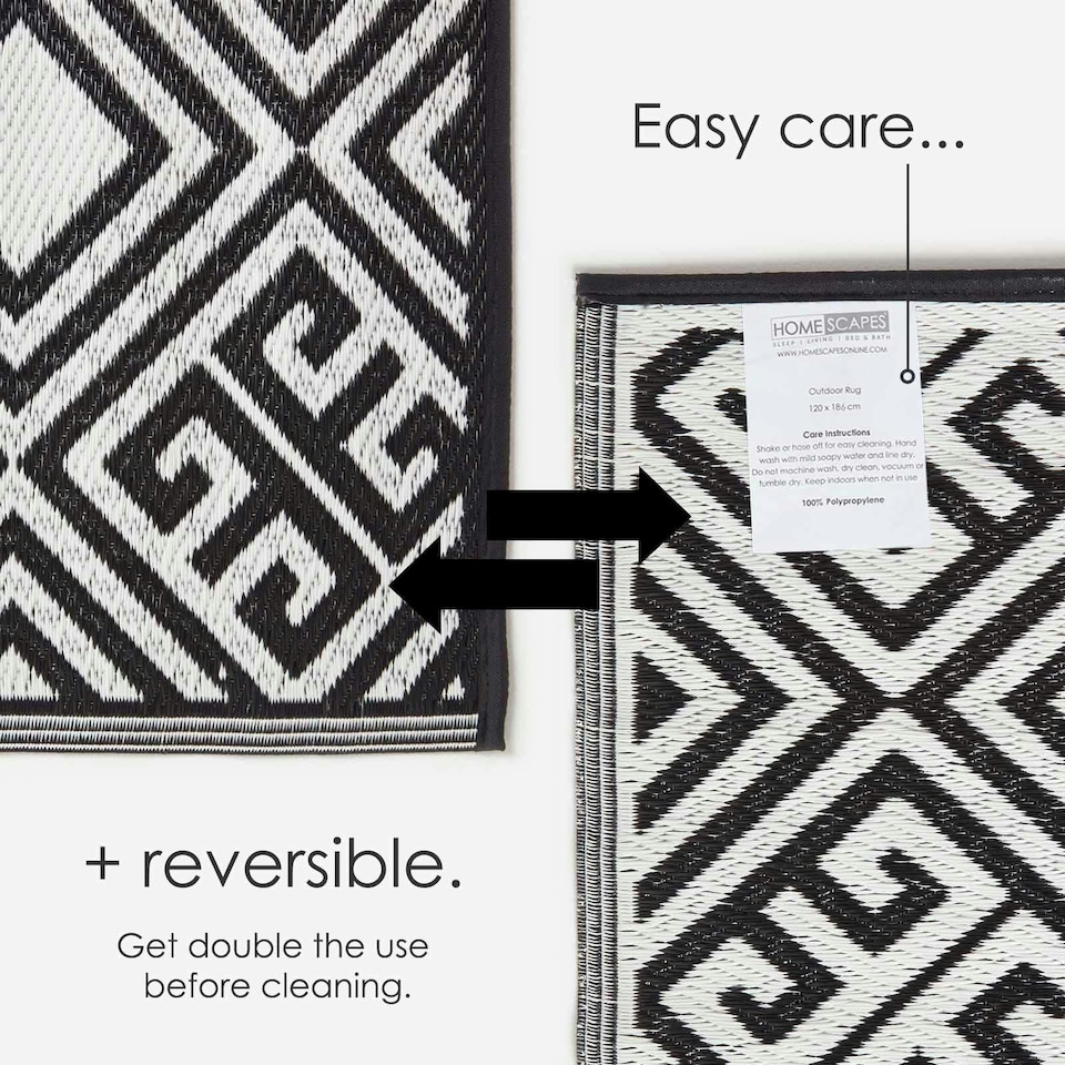 image 1 of Homescapes Outdoor Rug Luxury Waterproof Reversible, For Garden, Geometric | Black | Black and White