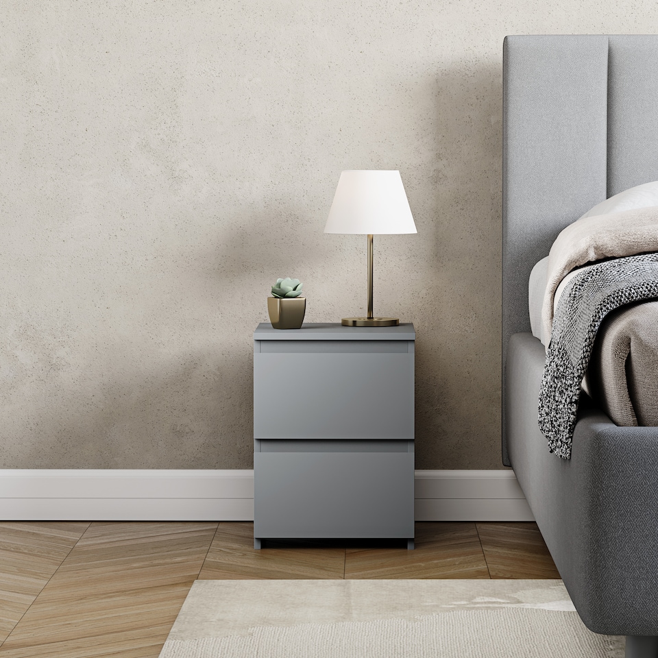 image 1 of Vida Designs Denver 2 Drawer Bedside Chest Cabinet Table Nightstand, Grey