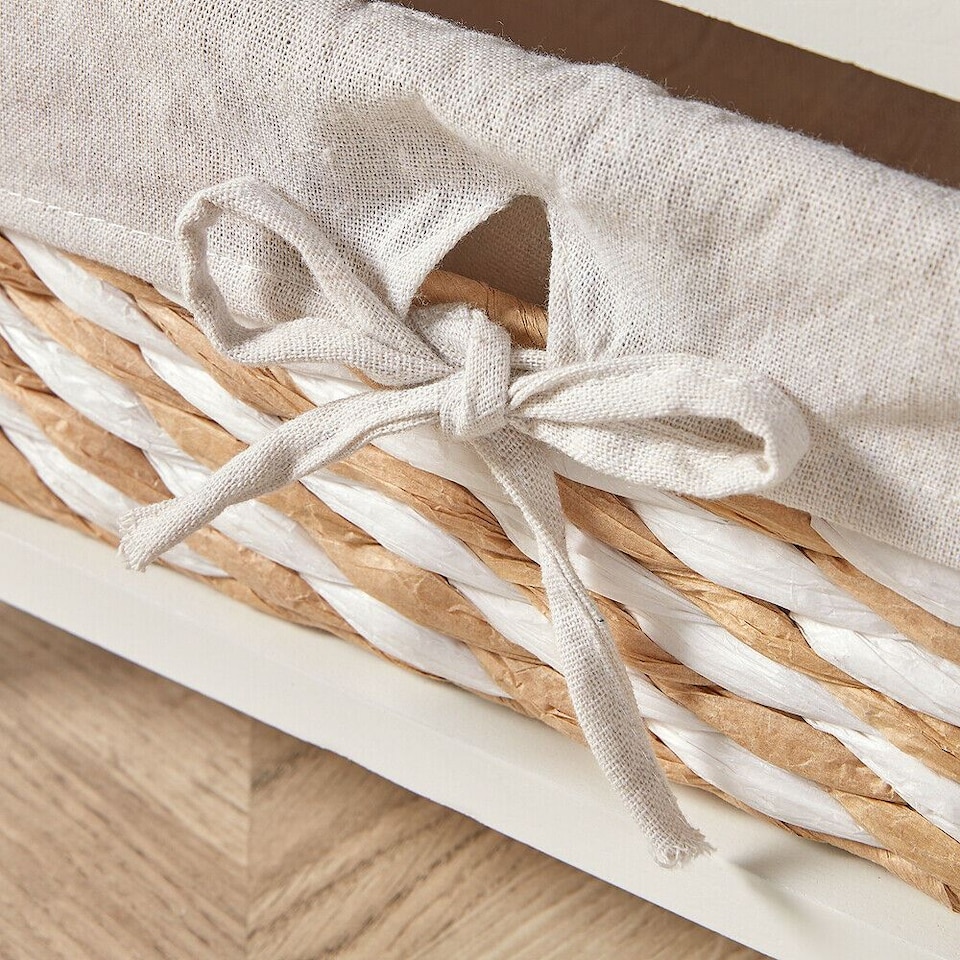 image 1 of Wooden Storage Unit 3 Drawer Wicker Basket Chest Organiser White Fully Assembled
