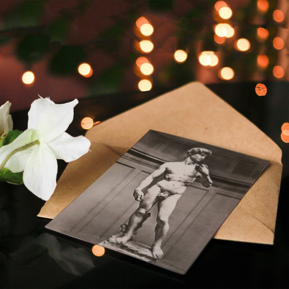 image 1 of Michelangelo Art Card Statue of David Vintage Photograph