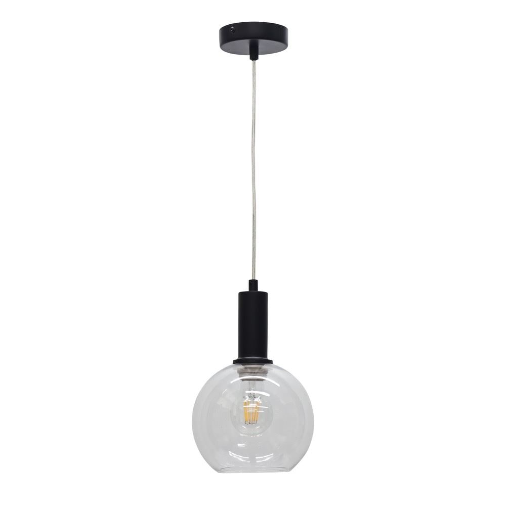 First Choice Lighting Barnum - Clear Glass Globe Black Deco Pendant Fitting