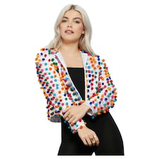 Fever Womens/Ladies Rainbow Festival Pom Pom Jacket - White/Multicoloured - S-M One Size