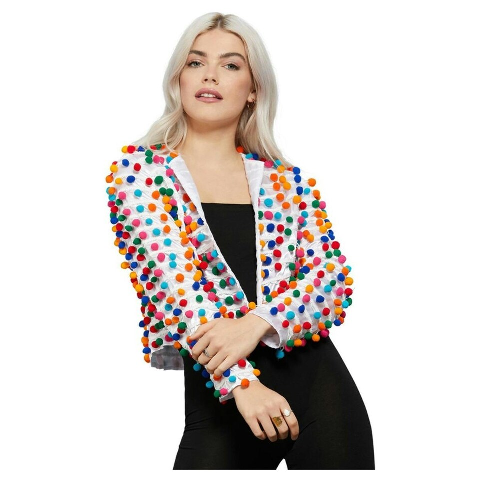 image 1 of Fever Womens/Ladies Rainbow Festival Pom Pom Jacket - White/Multicoloured - S-M One Size