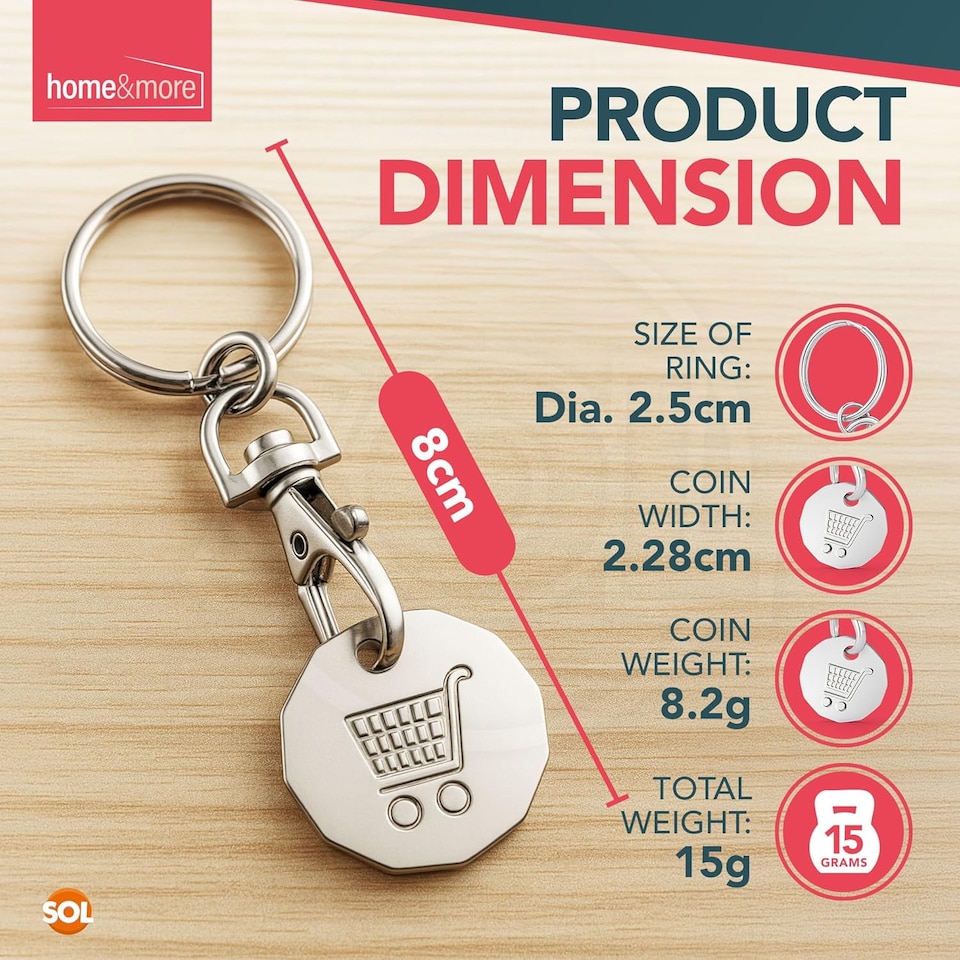 image 1 of 2pk Trolley & Locker Coins – UK £1 Token Keyrings for Shopping Trolleys & Gym Lockers, Durable Metal Tokens with Key Clip