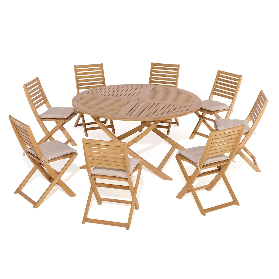 image 1 of Rowlinson Ashdown Folding 8 Seat Round Dining Set with Cushions N/A | Natural