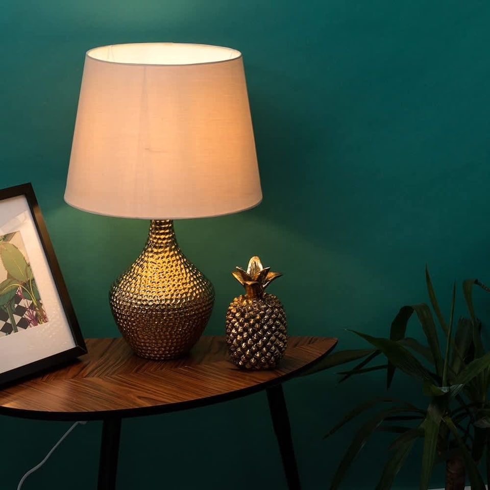 image 1 of ValueLights Bailey Metallic Gold Indent Textured Ceramic Table Lamp Base