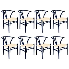 Nicholas Winter Beech Wooden Scandi Danish Style Dining Chairs - Blue - Pack of 8 - Solid Wood Chair Armchair Dining Chair Club Chair Side Chair Blue