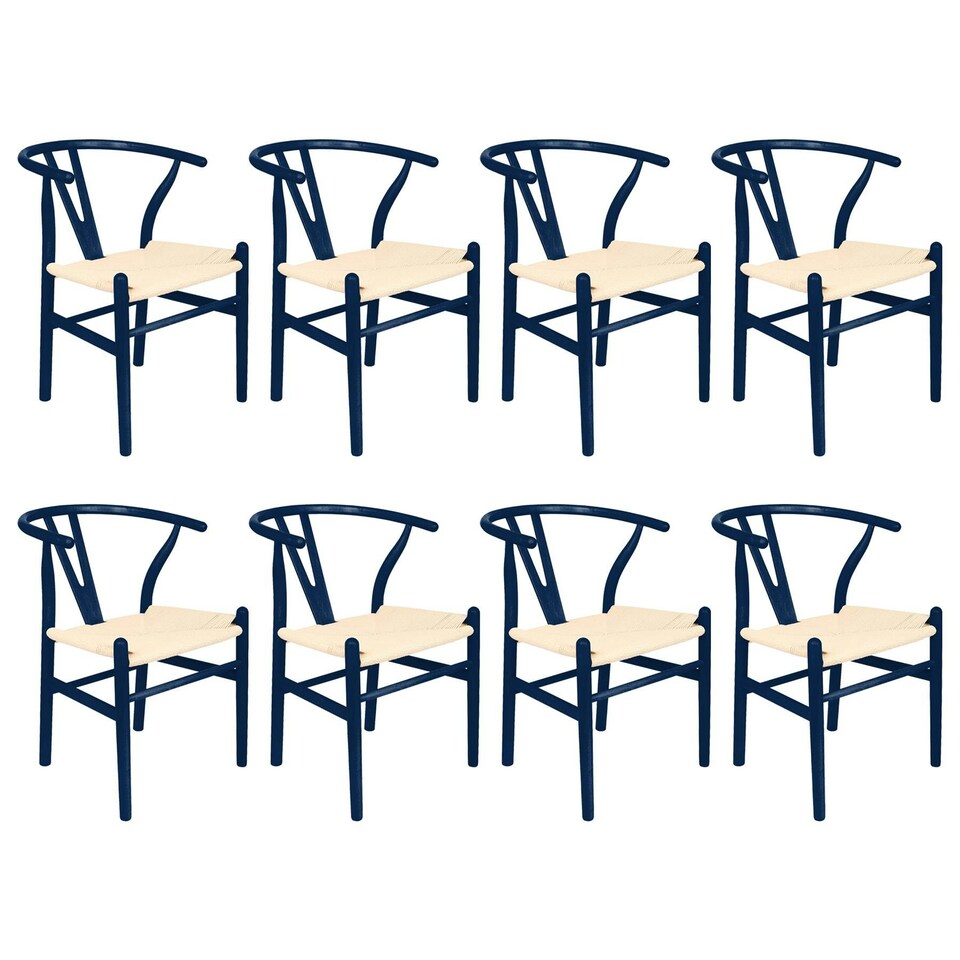 image 1 of Nicholas Winter Beech Wooden Scandi Danish Style Dining Chairs - Blue - Pack of 8 - Solid Wood Chair Armchair Dining Chair Club Chair Side Chair Blue
