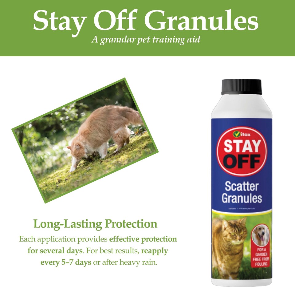 image 1 of Vitax Stay Off Scatter Granules 225g Natural Pet Training Aid for Cats & Dogs