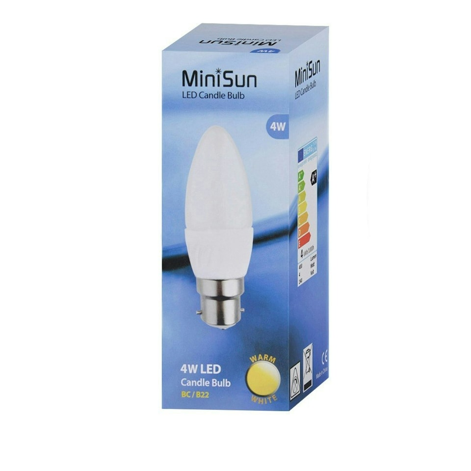 image 1 of ValueLights 4 Pack B22 White Plastic Candle LED 4W Warm White 3000K 400lm Light Bulb