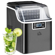 HOMCOM 24kgDay Ice Maker Machine Countertop, Stainless Steel Portable Ice Cube Maker, 2 Ways to Add Water, 24 Pcs Ready in 14 Mins, Adjustable Ice Size, Self-Cleaning with Scoop & Basket, 3.2L,Black