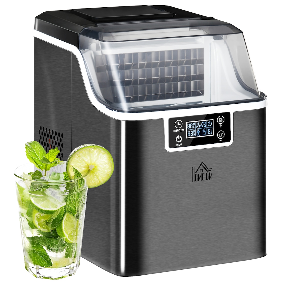 image 1 of HOMCOM 24kgDay Ice Maker Machine Countertop, Stainless Steel Portable Ice Cube Maker, 2 Ways to Add Water, 24 Pcs Ready in 14 Mins, Adjustable Ice Size, Self-Cleaning with Scoop & Basket, 3.2L,Black