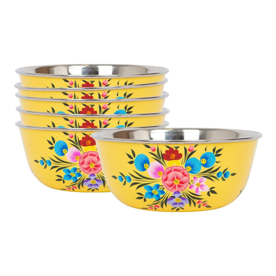 image 1 of BillyCan Hand-Painted Picnic Snack Bowls - 14.5cm - Buttercup Pansy - Pack of 6 Yellow