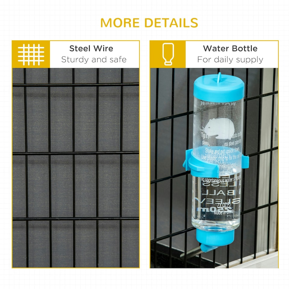 image 1 of PawHut Rabbit Cage with Water Bottle, Wheels, Plastic Slide-Out Tray - Dark Grey