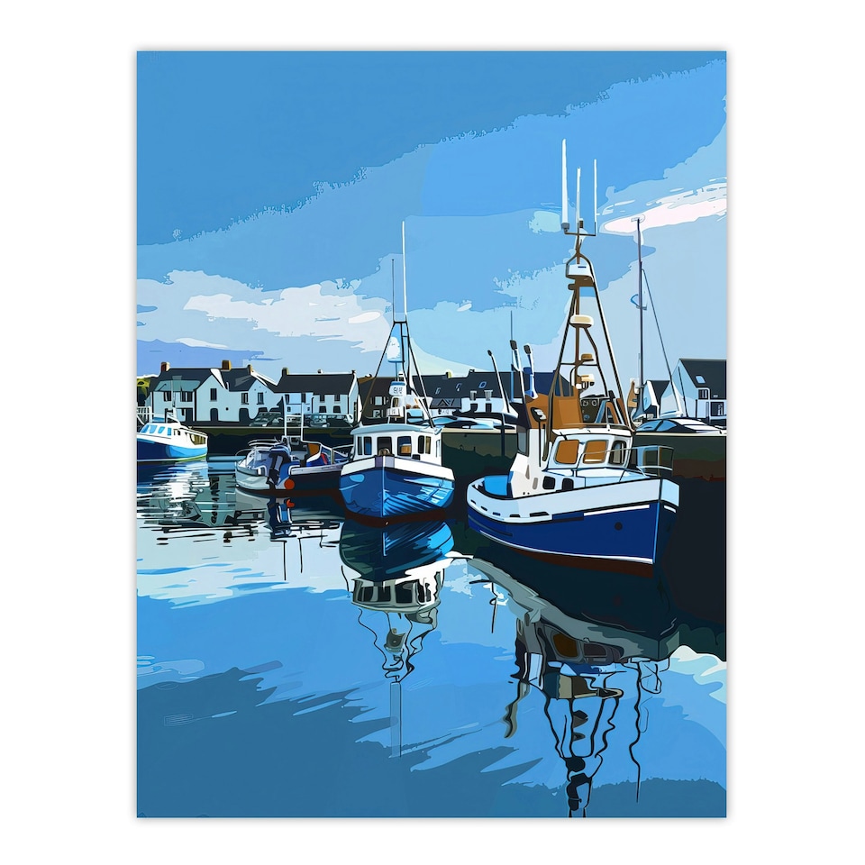 image 1 of Fishing Boats Padstow Harbour Digital Home Decor Black Framed Wall Art Print A4