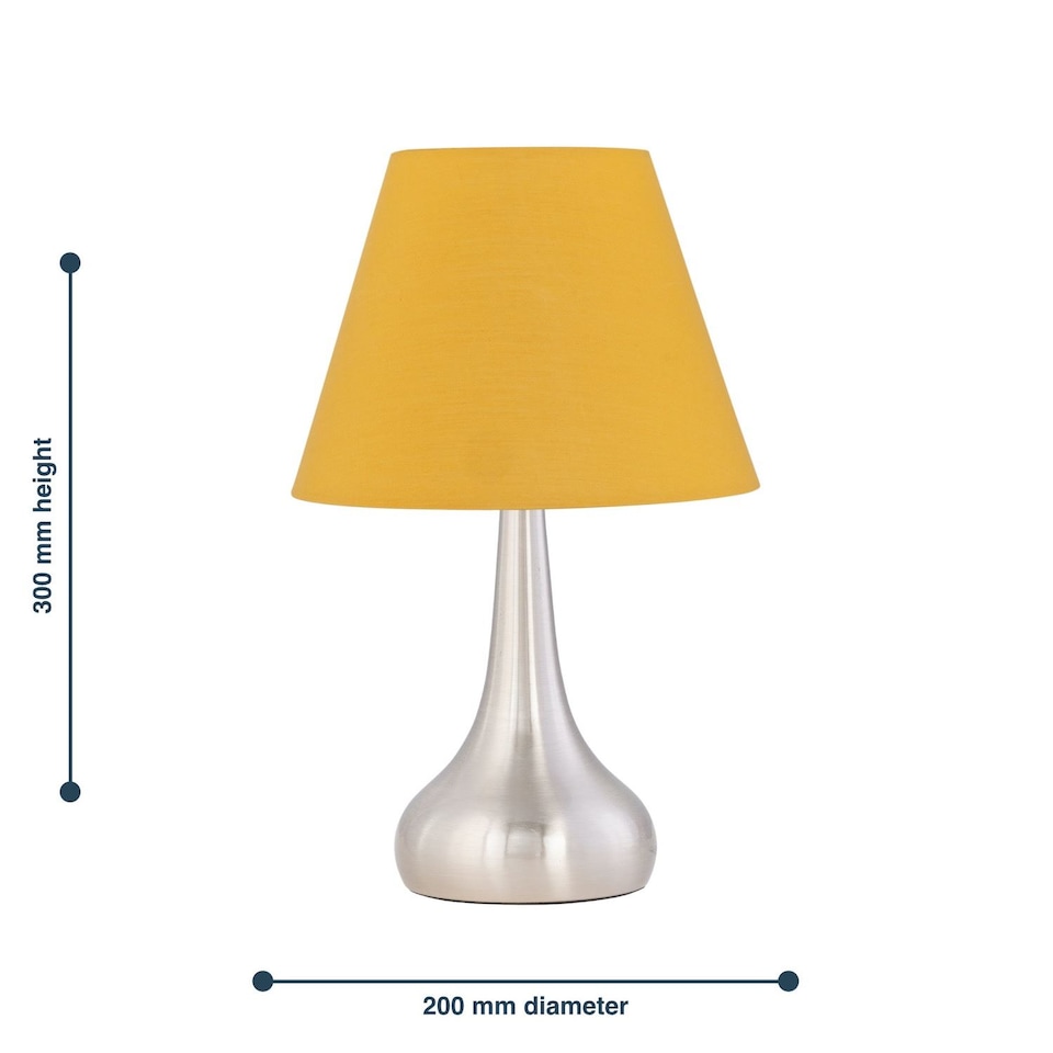 image 1 of Romana - Brushed Chrome Touch Operated Table Lamp with Ochre Shade | Chrome | Yellow | Medium | 1