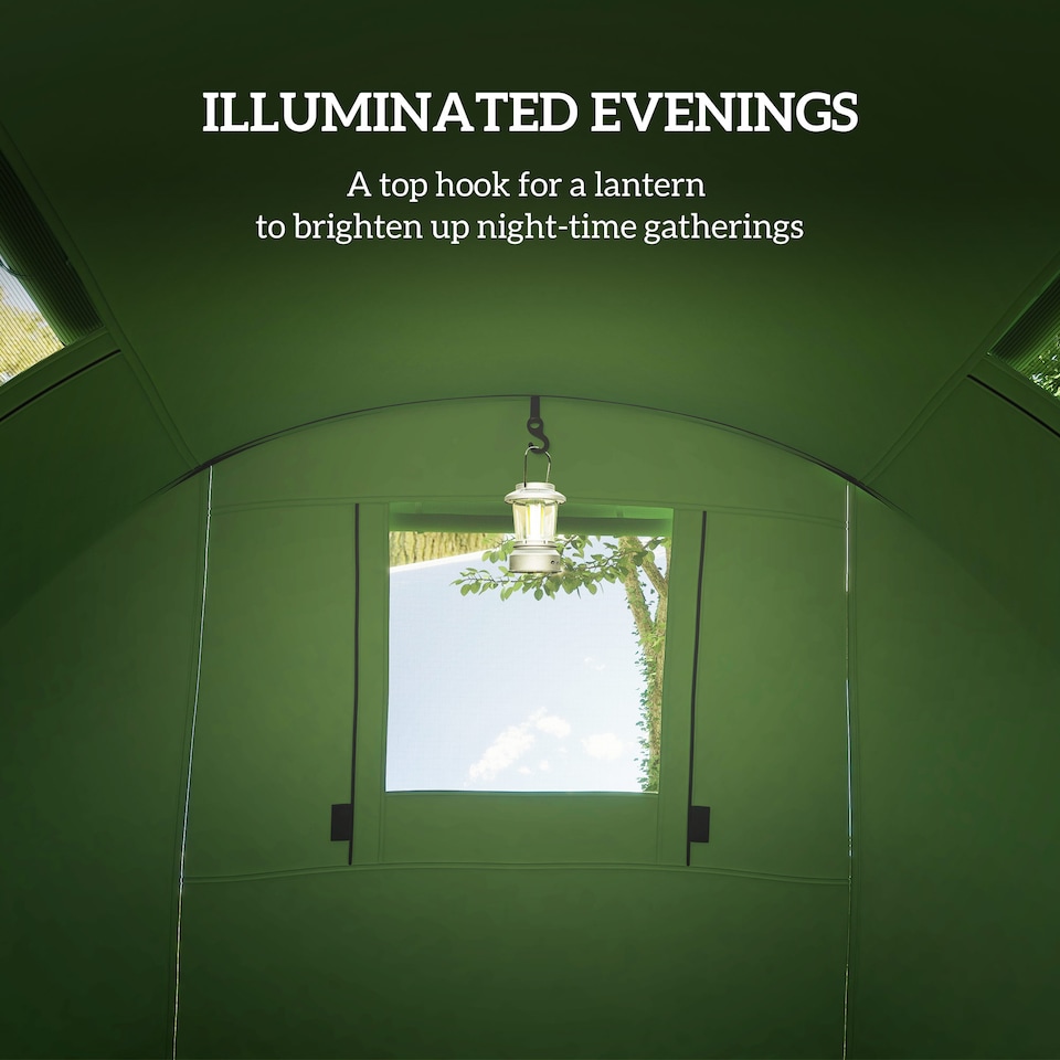 image 1 of Outsunny 2 Room Camping Family Tent for 3-4 Man, 3000mm Waterproof, Green