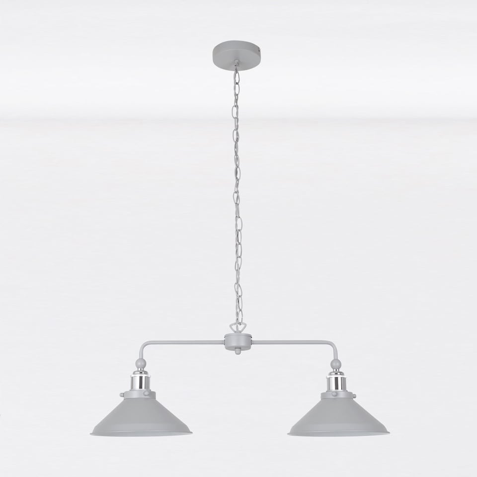 image 1 of Maxwell - Flint Grey Chrome 2 Light Bar Ceiling Pendant Light | Grey | Grey | 1