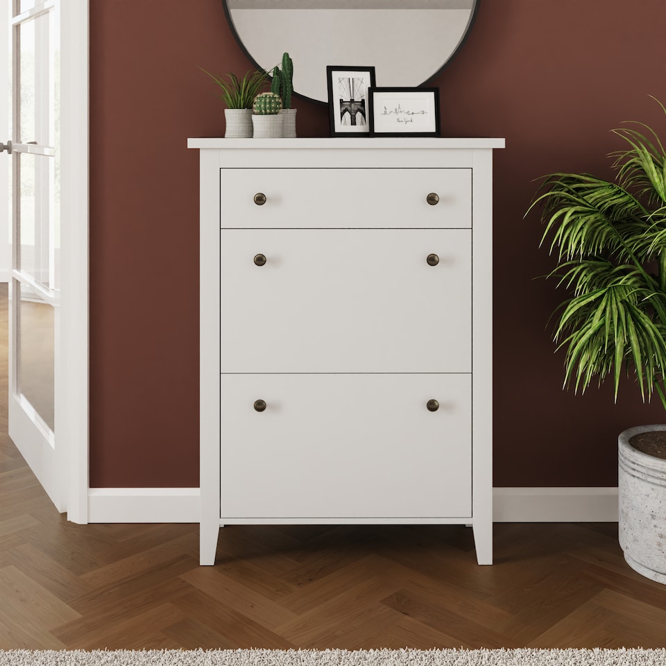 image 1 of Deluxe Two Tier Shoe Cabinet | White | White