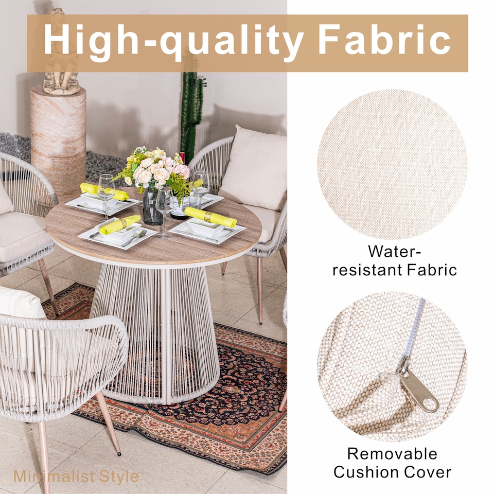 image 1 of Direct Wicker Outdoor Garden Iron Woven Round Dining Table Set with Four Chairs