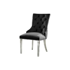 Furniturebox 2x Belgravia Black Velvet Knockerback Dining Chairs Silver Leg