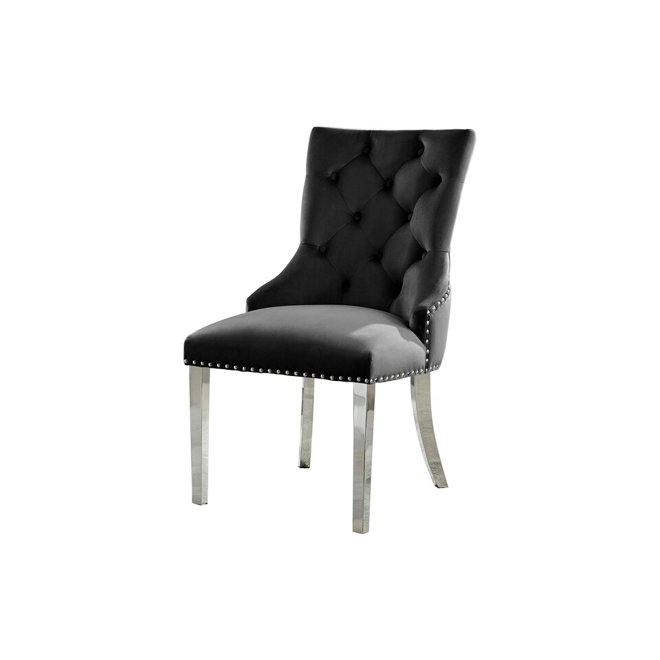 image 1 of Furniturebox 2x Belgravia Black Velvet Knockerback Dining Chairs Silver Leg