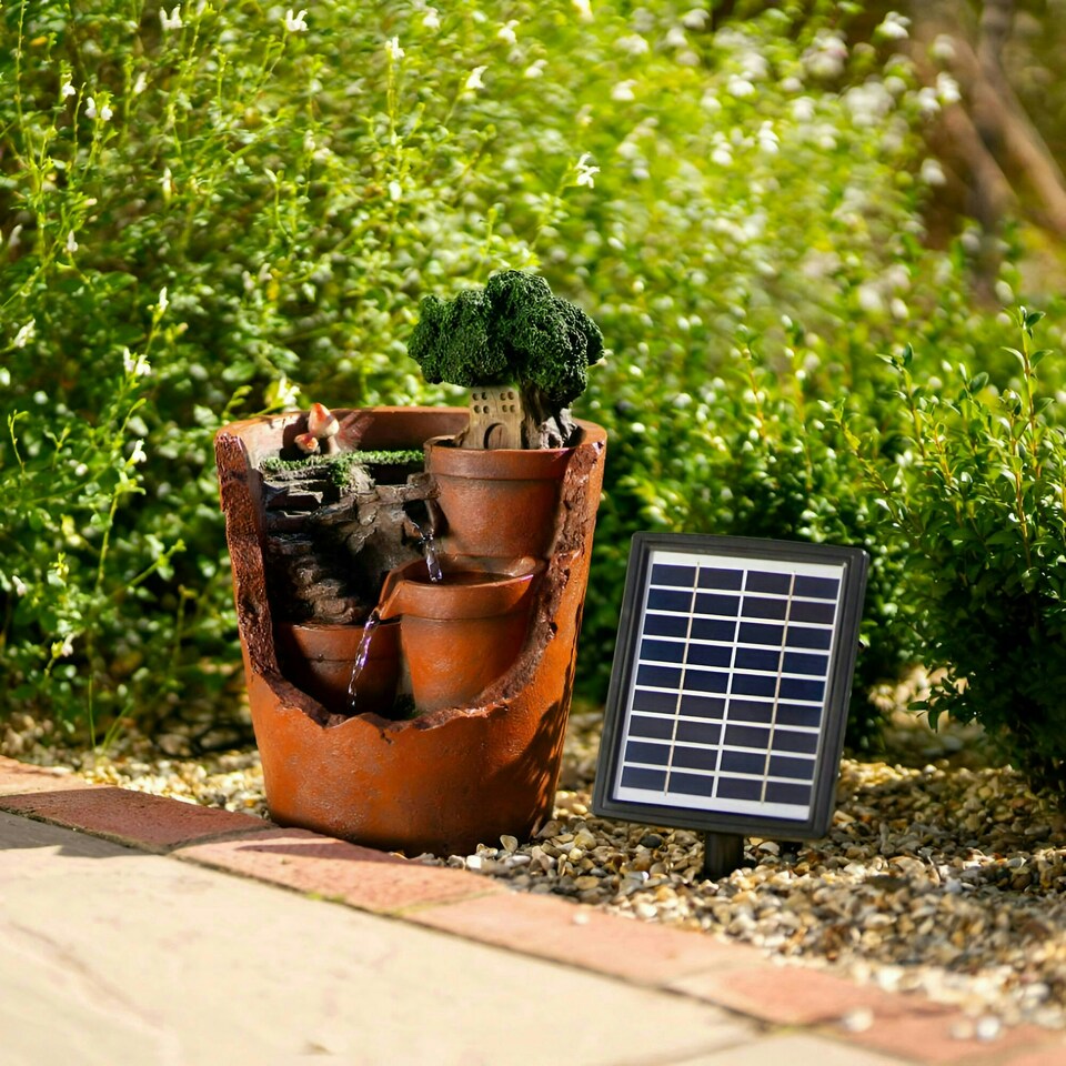 image 1 of Primrose Solar Potted Falls Cascading Water Feature with Lights 39cm