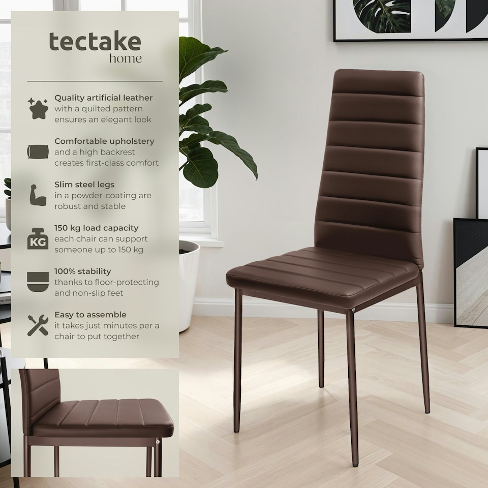 image 1 of Dining Chairs - high backrest, padded, synthetic leather  - Set of 6 Brown | Cappuccino