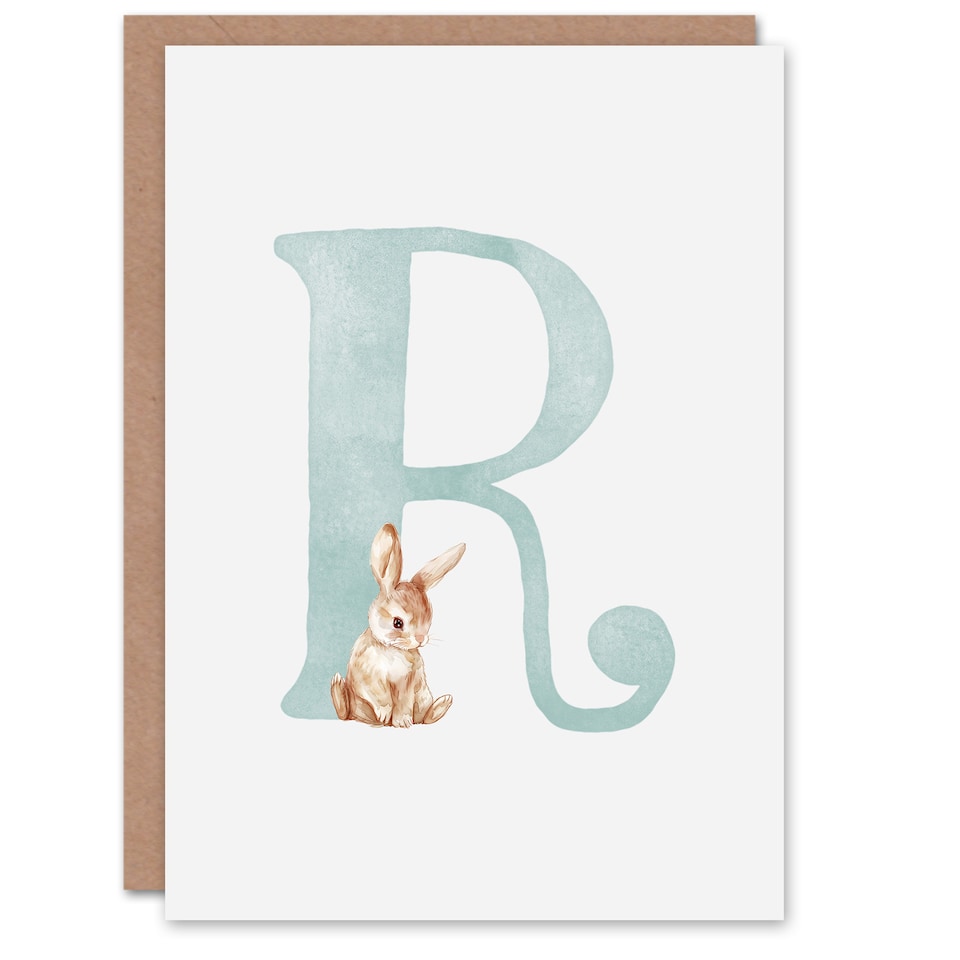 image 1 of Greeting Card Bunny Rabbit Alphabet Letter R New Baby 1st Birthday