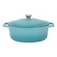 image 1 of Argon Tableware 4.68L Oval Cast Iron Casserole Dish with Self-Basting Lid - 4.95QT Dutch Oven Roasting Dish Pot | Blue | Teal Ombre | 1