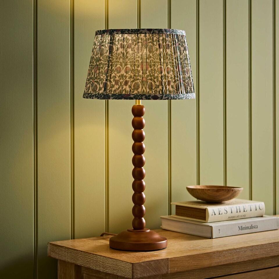 image 1 of ValueLights Bobble Walnut Table Lampbel Floral Pleat Shade