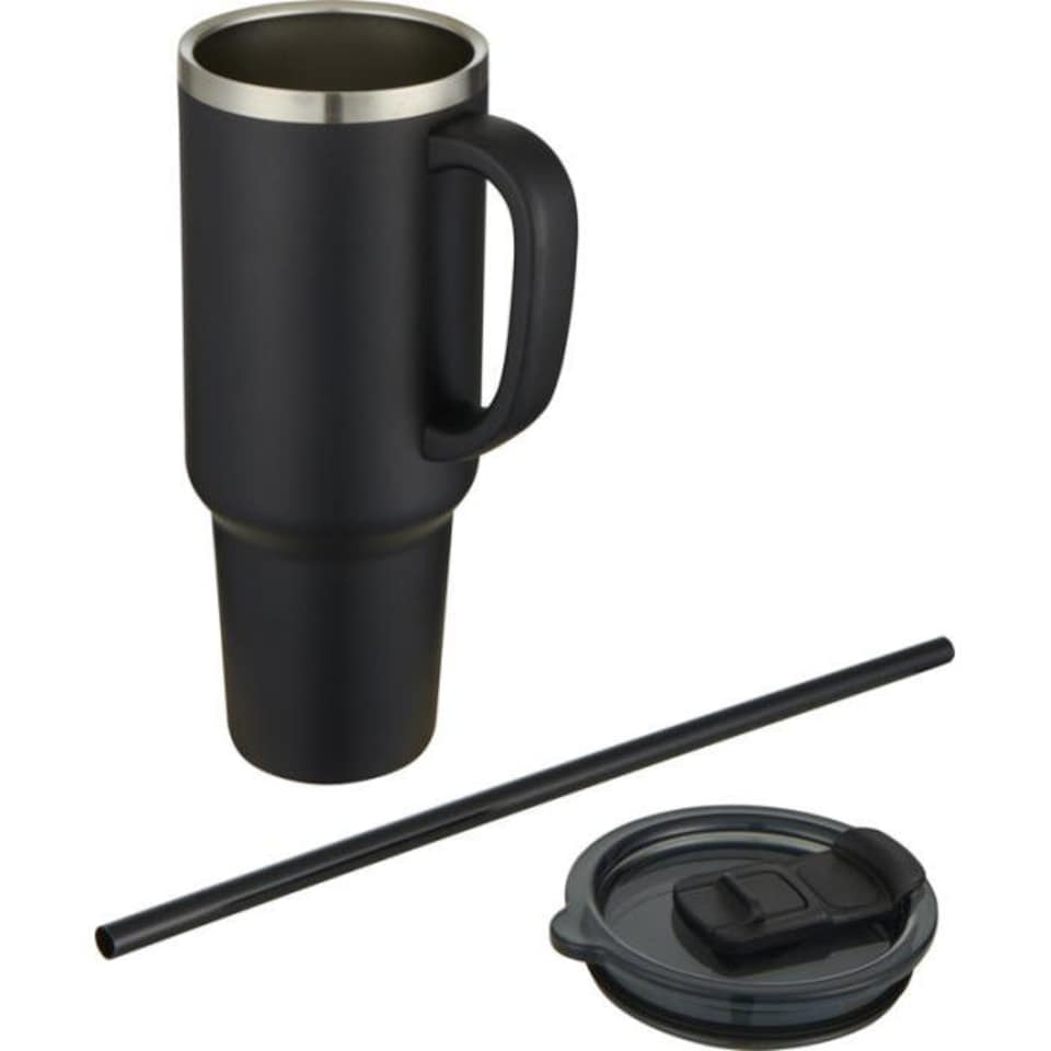 image 1 of Sydney Vacuum Insulated 1200ml Mug With Straw | Black | Solid Black | 1