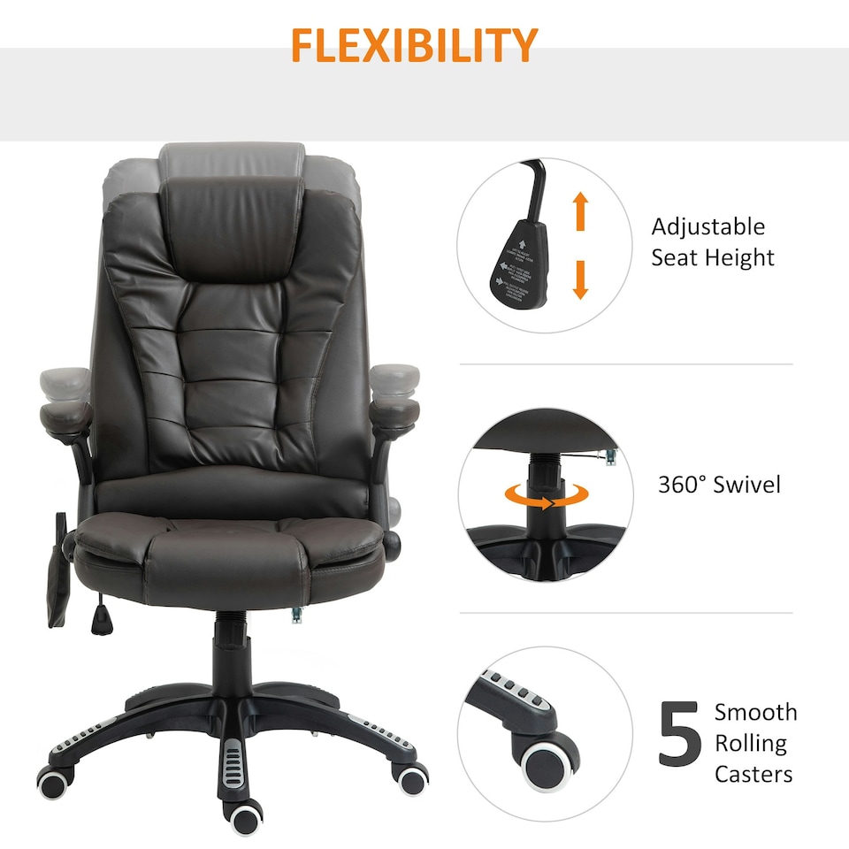 image 1 of HOMCOM Heated Vibrating Massage Office Chair with Reclining Function, Brown