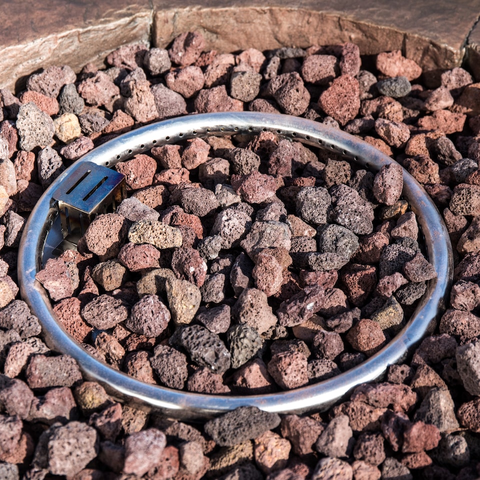 image 1 of Teamson 94cm Round Gas Fire Pit Table with Slate Top & Lava Rocks