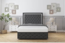 Sloomy Sofia Chrome Graphite Dumfries Divan Bed With Mattress No Drawers With 54" Floor Standing Headboard & 12" Matching Footboard 4' Small Double | Grey | Graphite | Small Double | 1