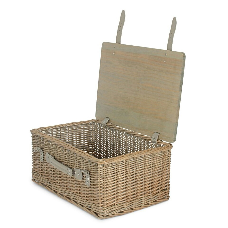 image 1 of Antique Wash Empty Picnic Basket with Pinewood Lid Brown | XL