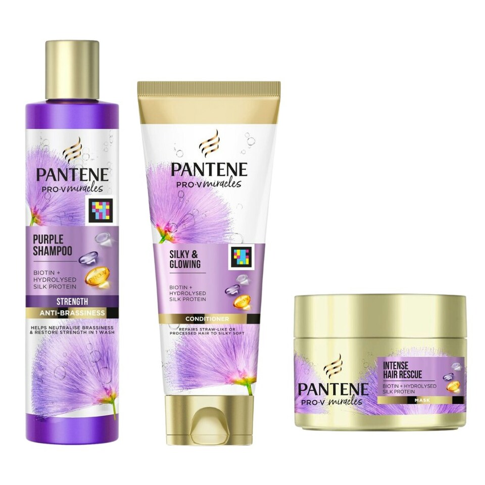 image 1 of Pantene Pro V Miracles Silk & Glowing Purple Shampoo, Conditioner & Mask Set