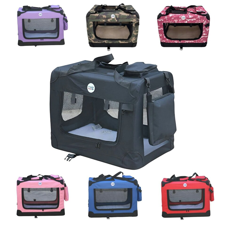image 1 of HugglePets Fabric Crate Foldable Pet Carrier Red | S
